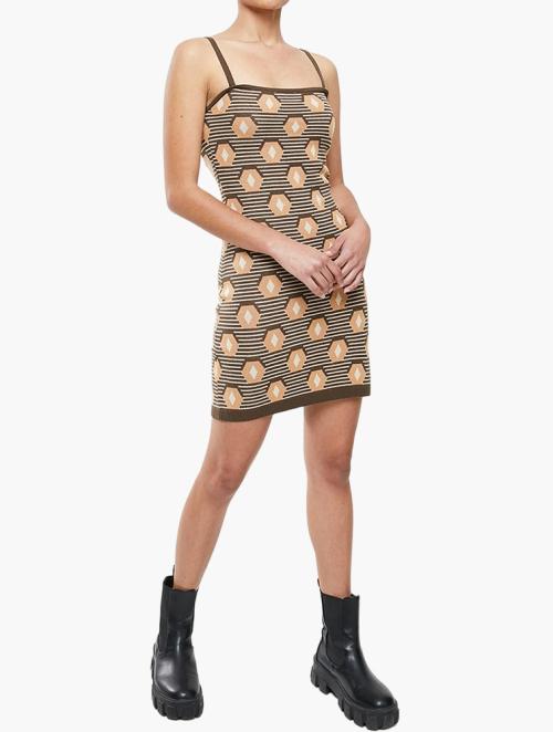 Glamorous Petite Ladies Dress - Brown Geo