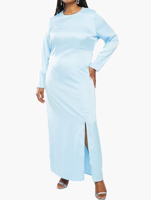 Glamorous Plus Long Sleeve Side Slit Dress - Ice Blue