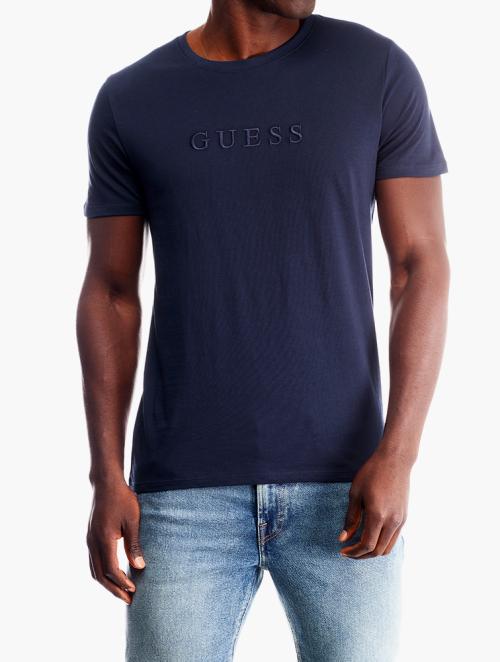 GUESS Navy Pima Embroidered Logo Tee