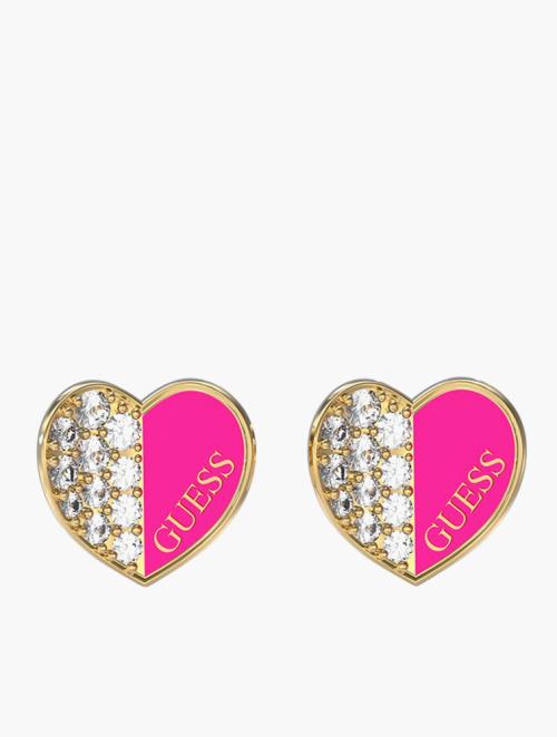 GUESS Fuxia Guess Pave Heart & Silver Crystals Stud Earrings