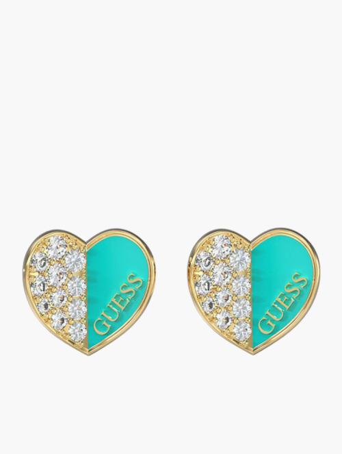 GUESS Turquoise Guess Pave Heart & Silver Crystals Stud Earrings