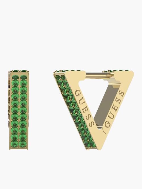 GUESS Gold & Green Stones Triangular Earrings