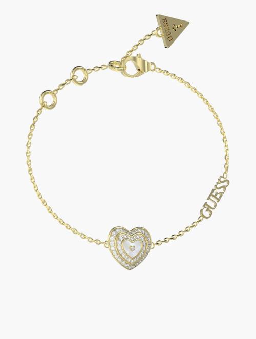 GUESS White & Gold Amami Mop Mini Heart Bracelet