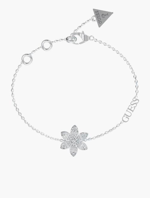GUESS Silver White Lotus Pave Flower Bracelet