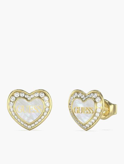 GUESS White & Gold Amami 12Mm Mop & Crystals Studs