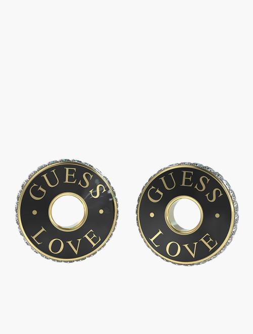 GUESS Black & Gold Logo Earrings