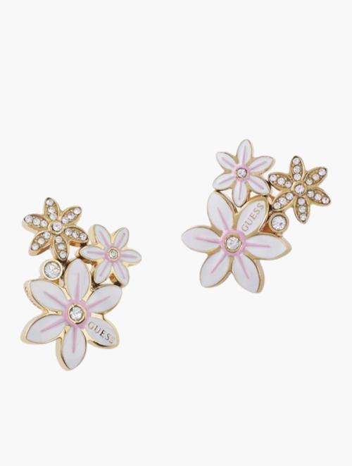 GUESS White & Gold Lotus Multi Flower Stud Earrings