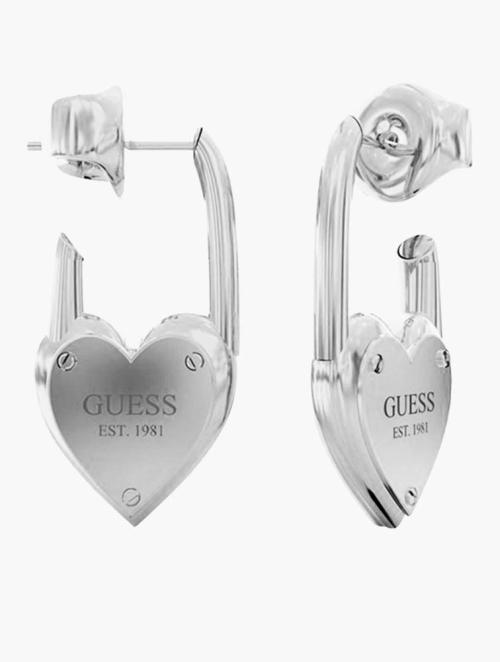 GUESS Silver All You Need Is Love 22.5M Heart Lock Huggies