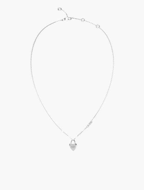GUESS Silver All You Need Is Love 16-18" Mini Heart Lock Necklace