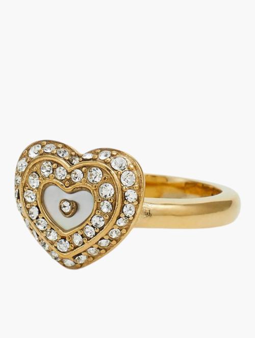 GUESS White & Gold Amami Mop & Crystals Heart Mini Ring