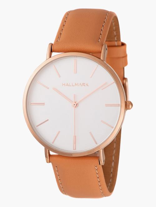 Hallmark Tan & White Quartz Leather Watch