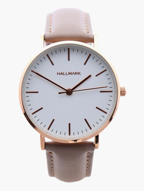 Hallmark Brown Leather Strap White Dial Watch