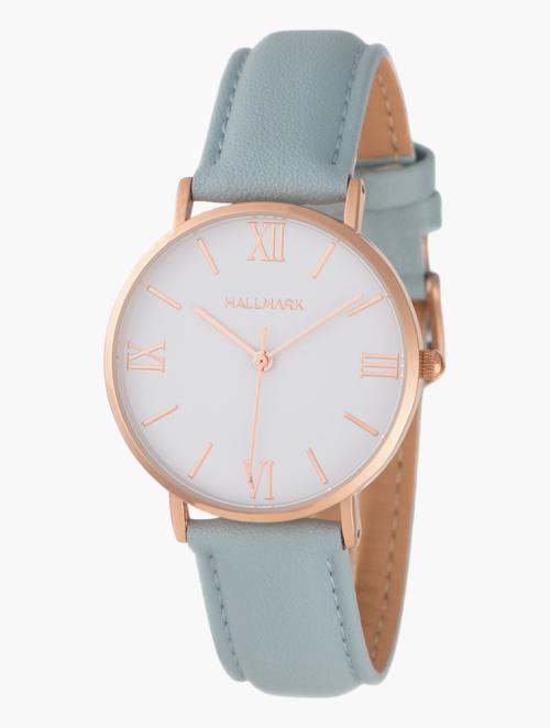 Hallmark Leather Blue & Rose Gold White Dial Watch