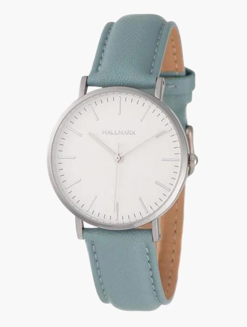 Hallmark Leather Blue & Silver White Dial Watch