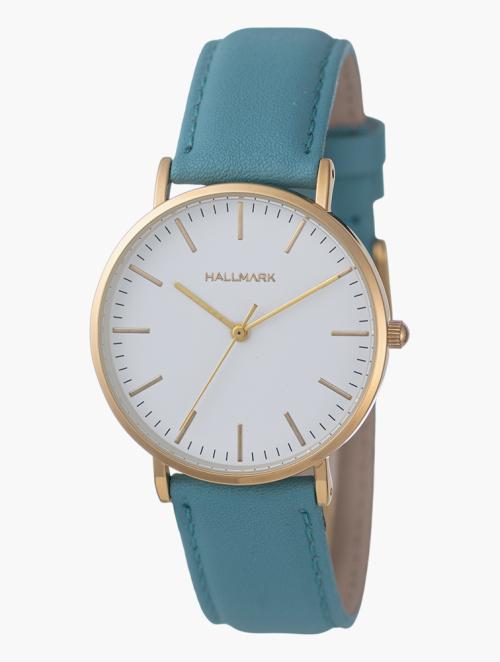 Hallmark Leather Teal Strap White Dial Watch