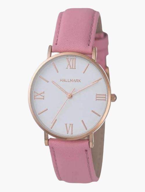 Hallmark Pink Leather & White Dial Watch