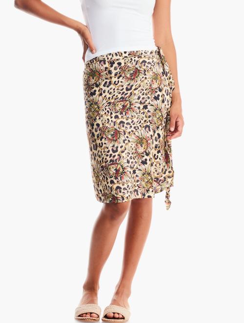 Holmes Brothers Cheetah Floral Yellow Short Wrap Skirt