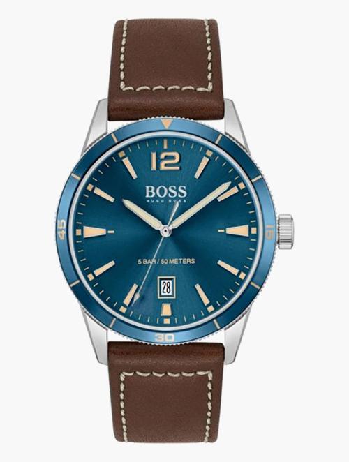 Hugo Boss Brown & Blue Dial Drifter Leather Watch