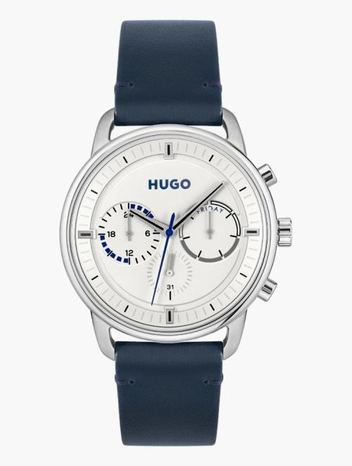 Hugo Blue & White Dial Advise Quartz Leather Watch