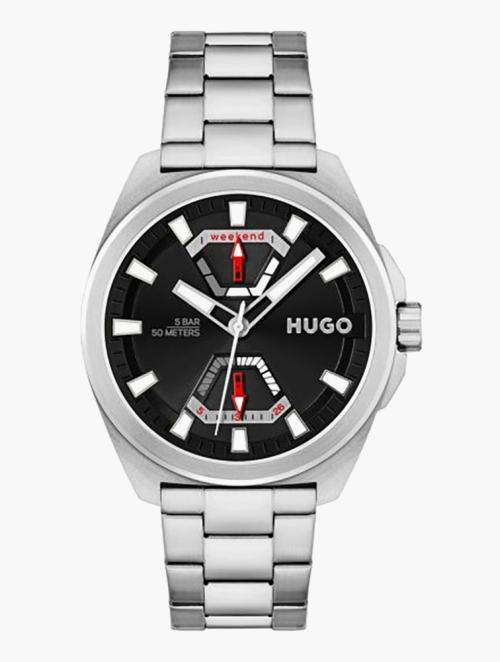 Hugo Silver & Black Dial Expose Quartz Bracelet Watch