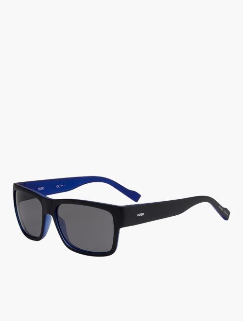Hugo Grey & Matte Black Blue Rectangular Sunglasses
