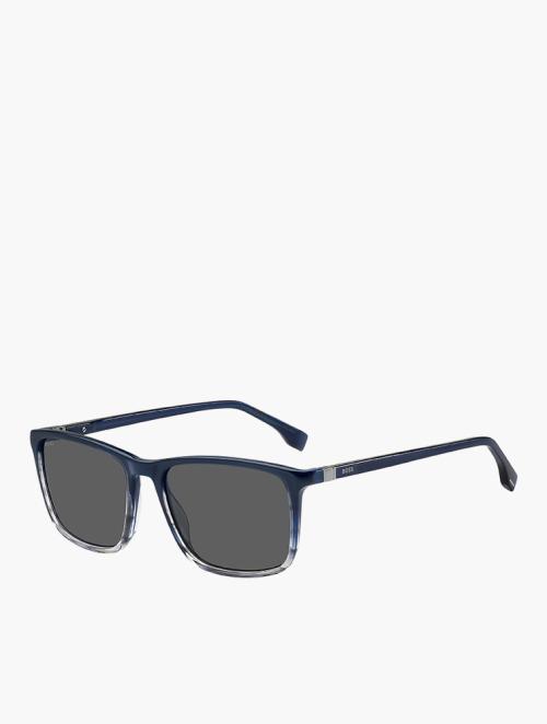 Hugo Boss Grey & Blue Horn Rectangular Sunglasses