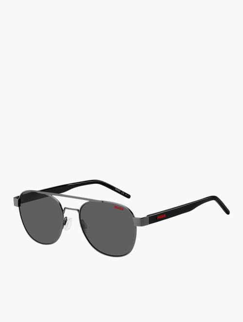 Hugo Matte Dark Ruthenium Square Double Bridge Contemporary Sunglasses