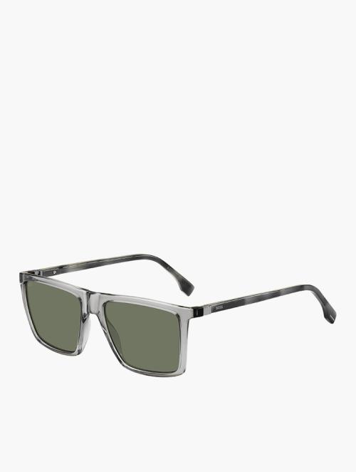 Hugo Boss Green & Grey Havana Rectangular Flat Top Sunglasses