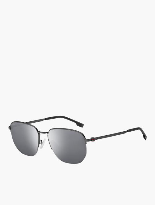 Hugo Boss Silver Mirror & Matte Dark Ruthenium Rectangular Geometrical Sunglasses