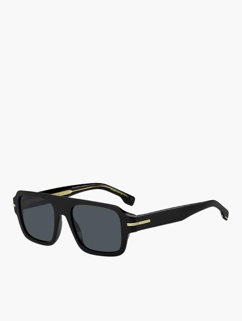 Hugo Boss Blue & Black Rectangular Flat Top Sunglasses