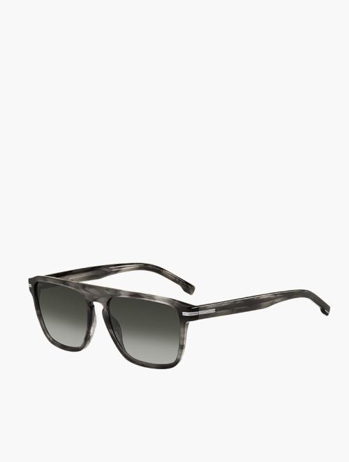 Hugo Boss Grey Horn Rectangular Flat Top Sunglasses