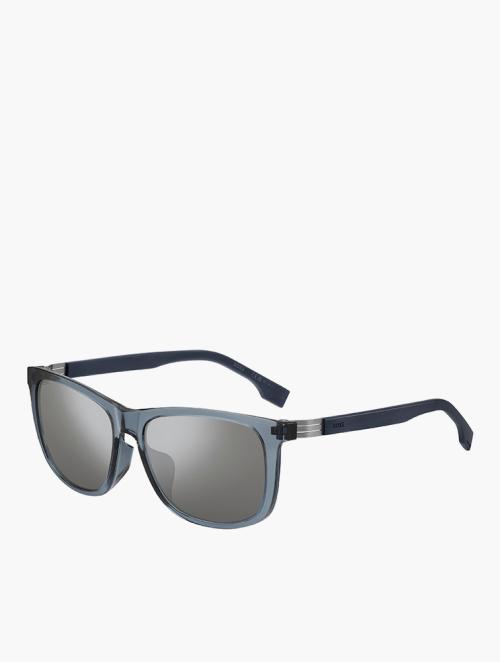 Hugo Boss Silver Mirror & Blue Rectangular Sunglasses