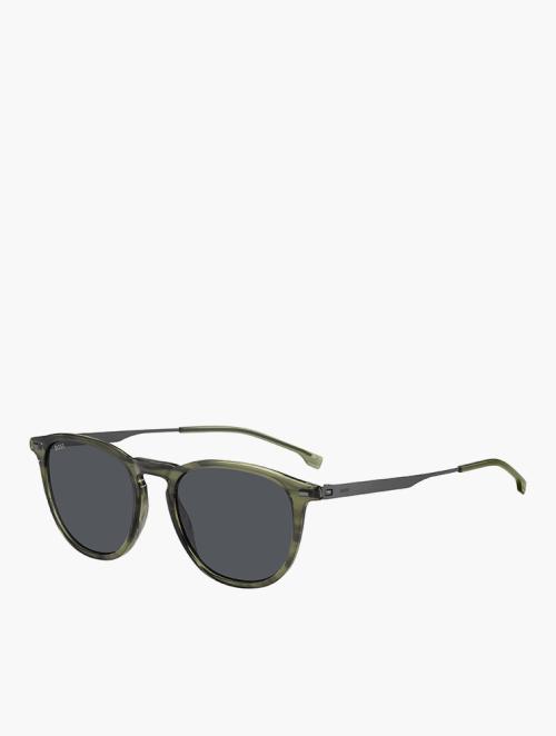 Hugo Boss Ruthenium Green Horn Rectangular Sunglasses