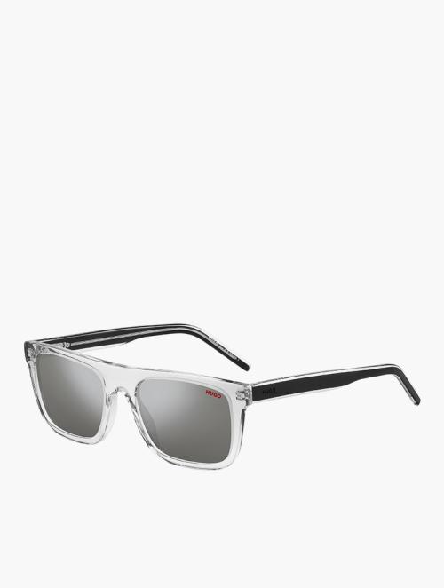 Hugo Crystal Black Rectangular Flat Top Sunglasses