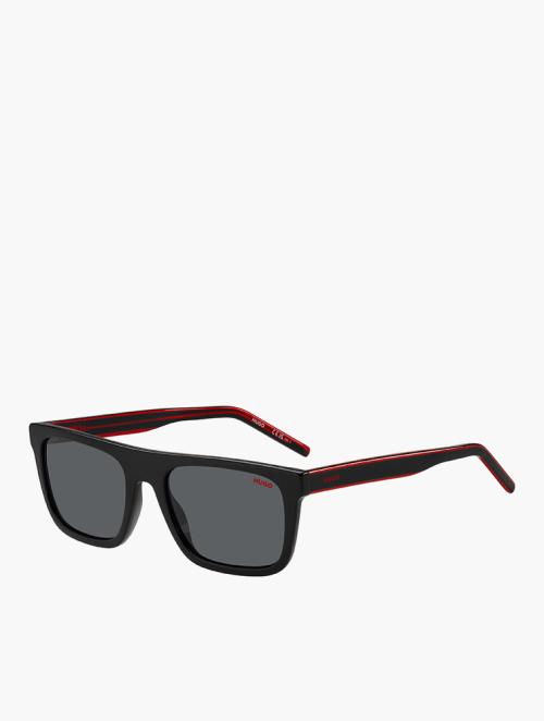 Hugo Black Red Rectangular Flat Top Sunglasses