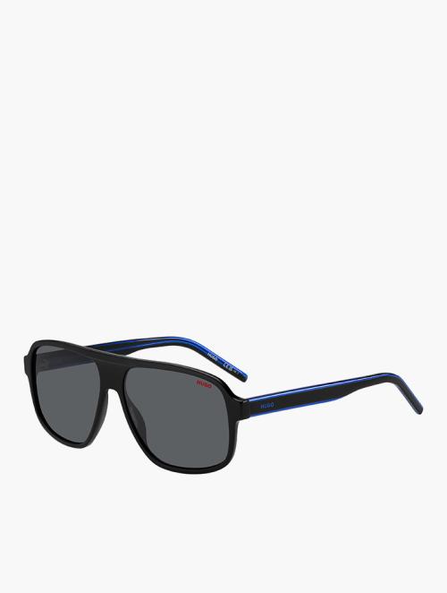 Hugo Black Blue Rectangular Flat Top Sunglasses