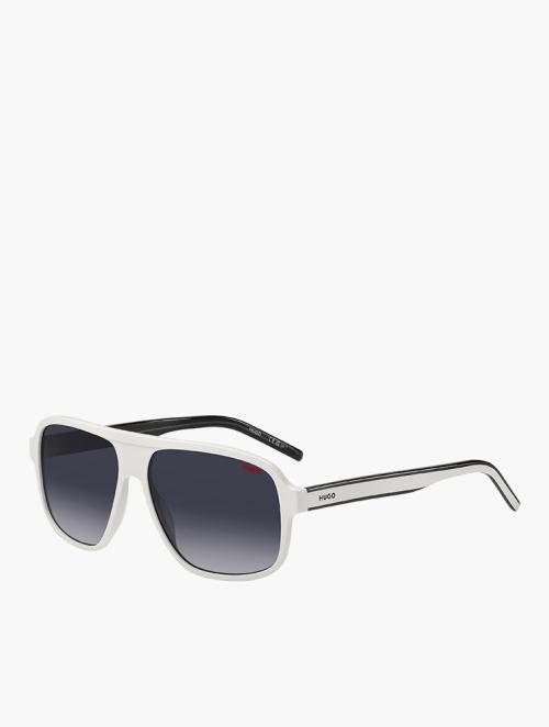 Hugo White Grey Rectangular Flat Top Sunglasses