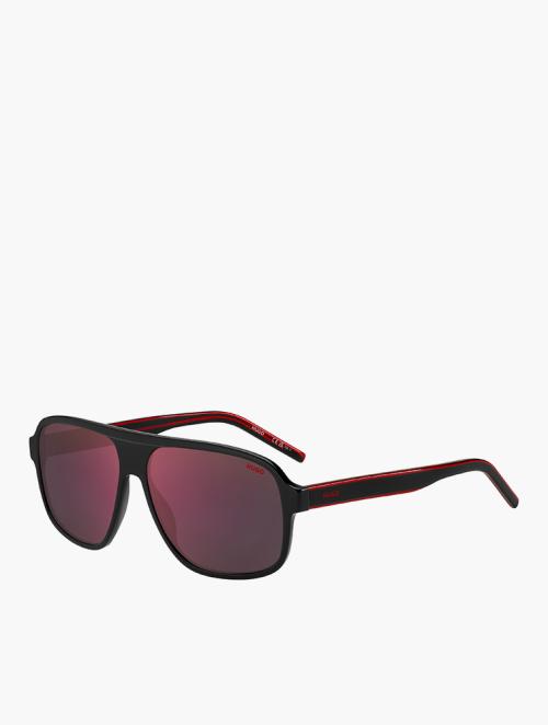 Hugo Black Red Rectangular Flat Top Sunglasses