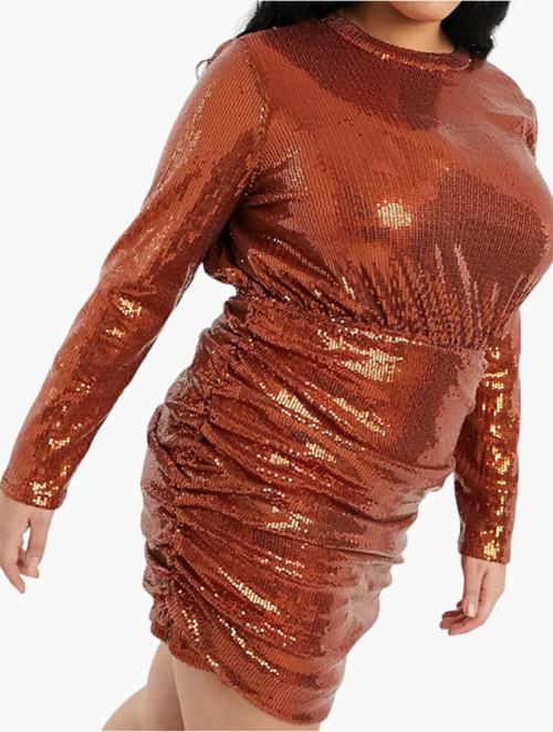 In The Style Plus Orange Sequin Ruched Mini Dress