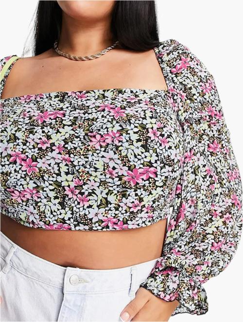 In The Style Plus Multi Floral Print Square Neck Top