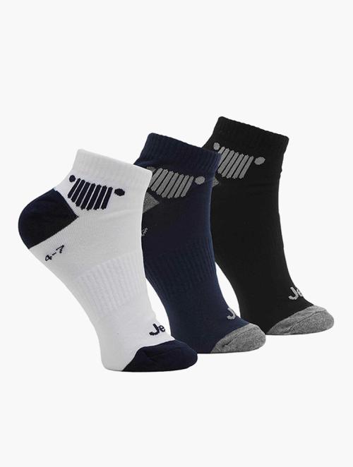 Jeep Black & Multicolour Ankle Socks 3-Pack