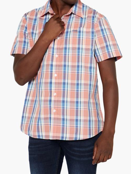 Jeep Peach & Turquoise Short Sleeve Yarn Dyed Check Shirt