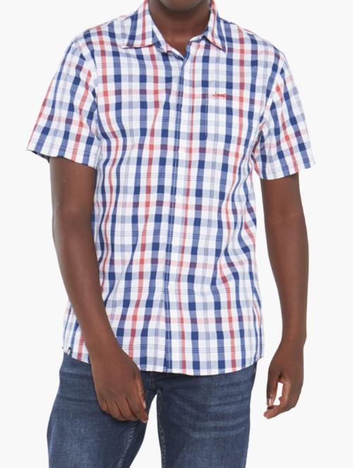 Jeep Navy Multi Short Sleeve Check Shirt