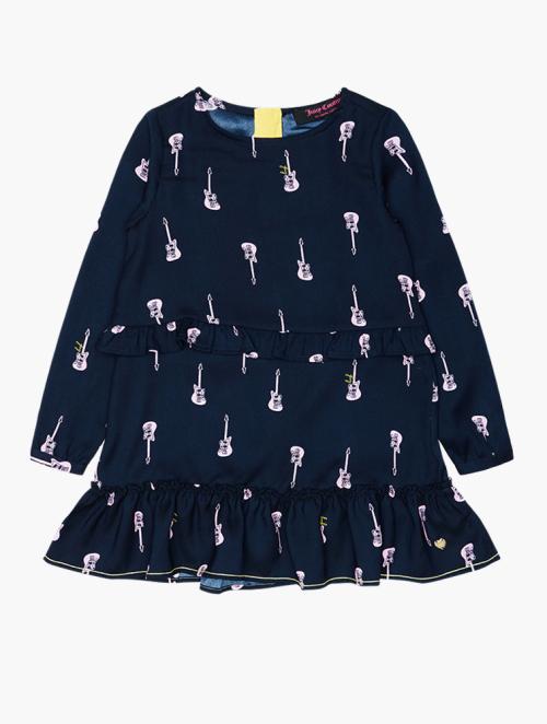 Juicy Couture Girls Navy And Pink Guitar Long Sleeve Dress