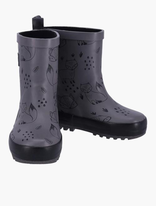 Keedo Toddlers Black Cartoon Fox Rainboots