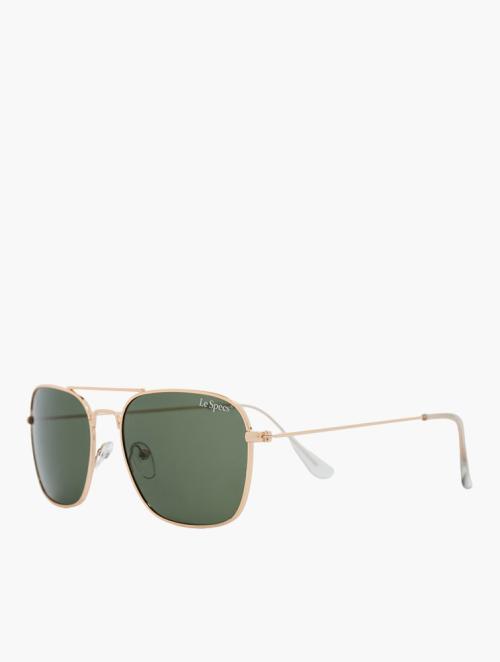 Le Specs Dark Green & Gold Square Sunglasses