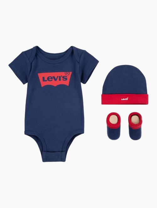 Levi's Dress Blue Logo Bodysuit & Cap & Booties Set
