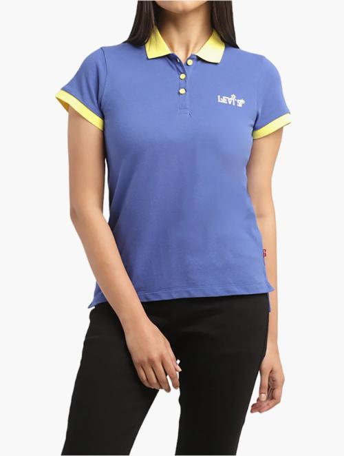 Levi's Blue & Yellow Solid Polo T-shirt