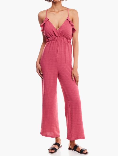 Level Frill Trim Jumpsuit Coral Rose