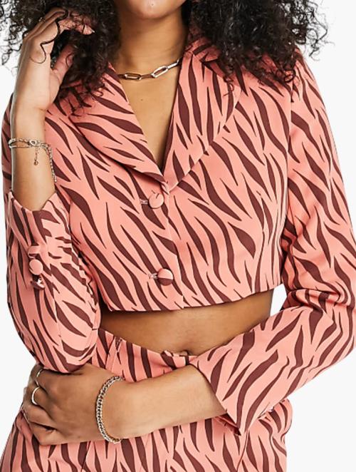 Liquorish Mink Animal Print Co Ord Cropped Suit Jacket